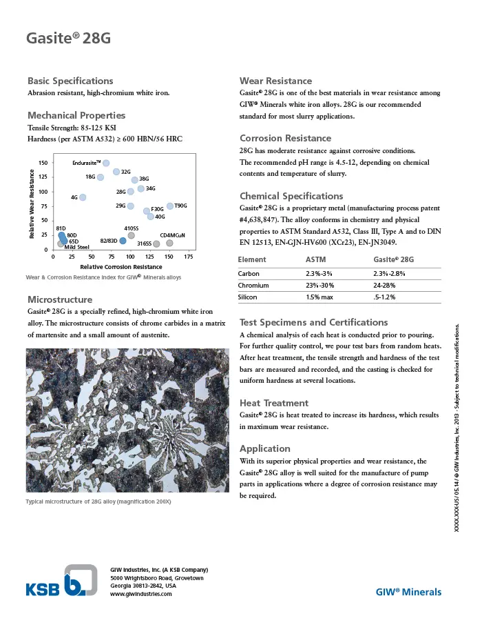 Gasite-28G spec sheet